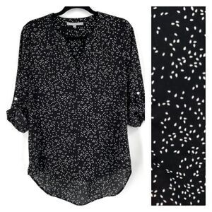 Daniel Rainn Koda Split Neck Rain Drop Polka Dot Blouse Black & White Size Small